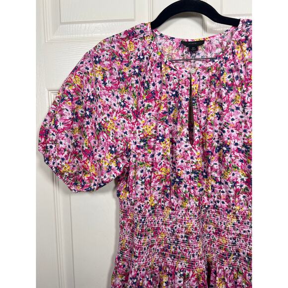 NWT J. Crew Tall Small Puff Sleeve Smocked Waist Midi Dress Pink Floral Fields - Picture 3 of 11